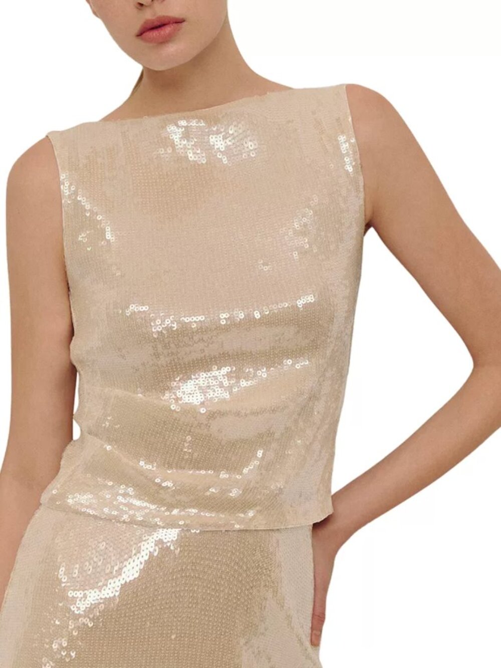 ELODIE THE LABEL Reed Sequin Top XS Champagne Sleeveless Party Top